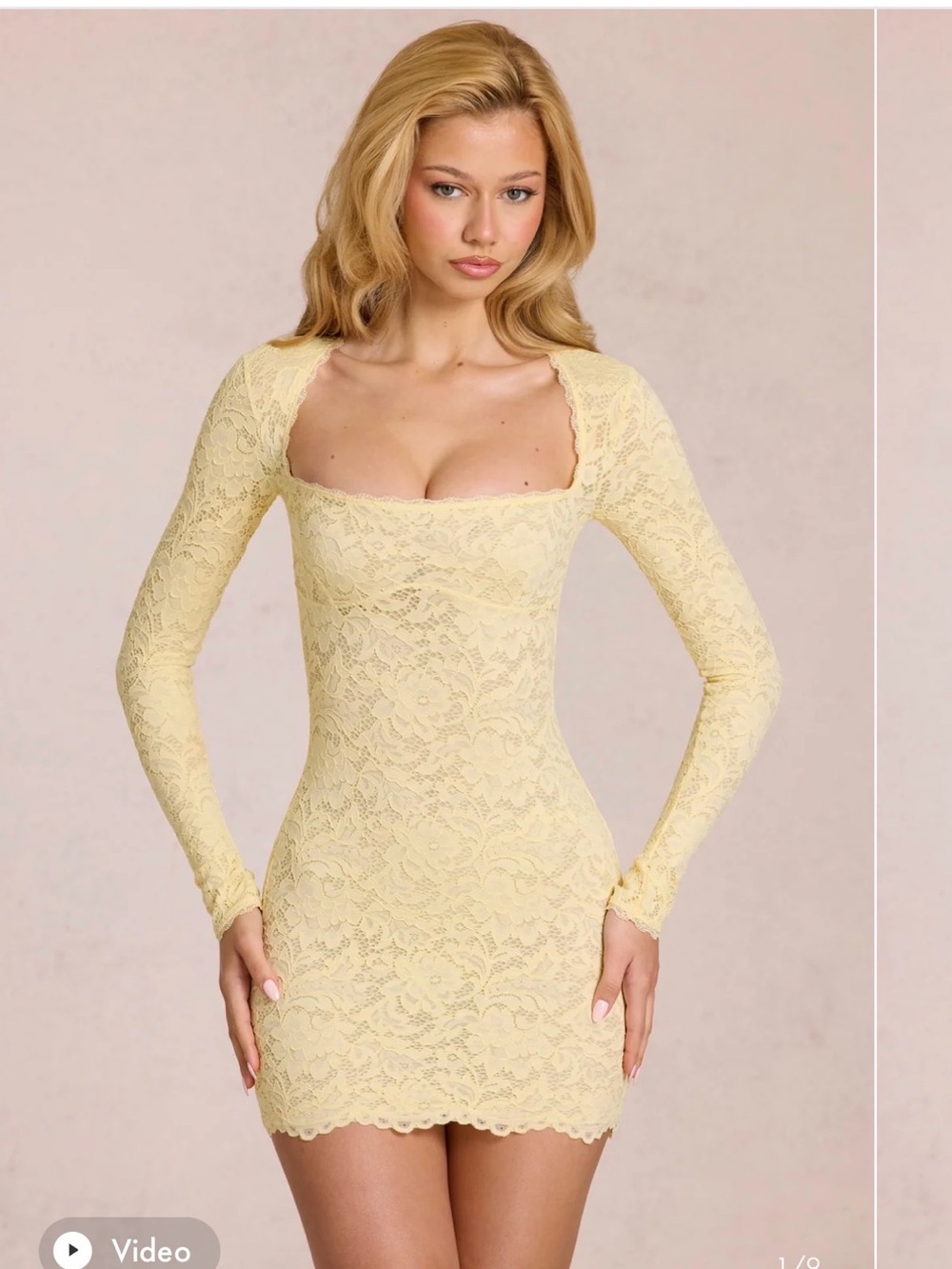 Oh Polly Darla Pale Yellow Lace Bodycon Dress, XS
